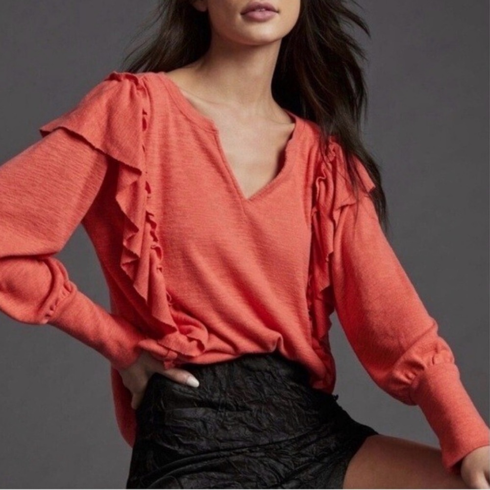 Anthropologie Pilcro Cozy Popover Ruffle Pullover M